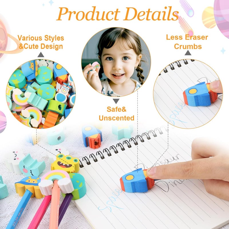 Wolpark 30 PCS Pencil Top Erasers for Kids Bulk Cute Space Rocket Earth Eraser Caps Alien Pencil Eraser Tops for Kids Erasers Toppers for School Party Favors Back to School Supplies - Image 4